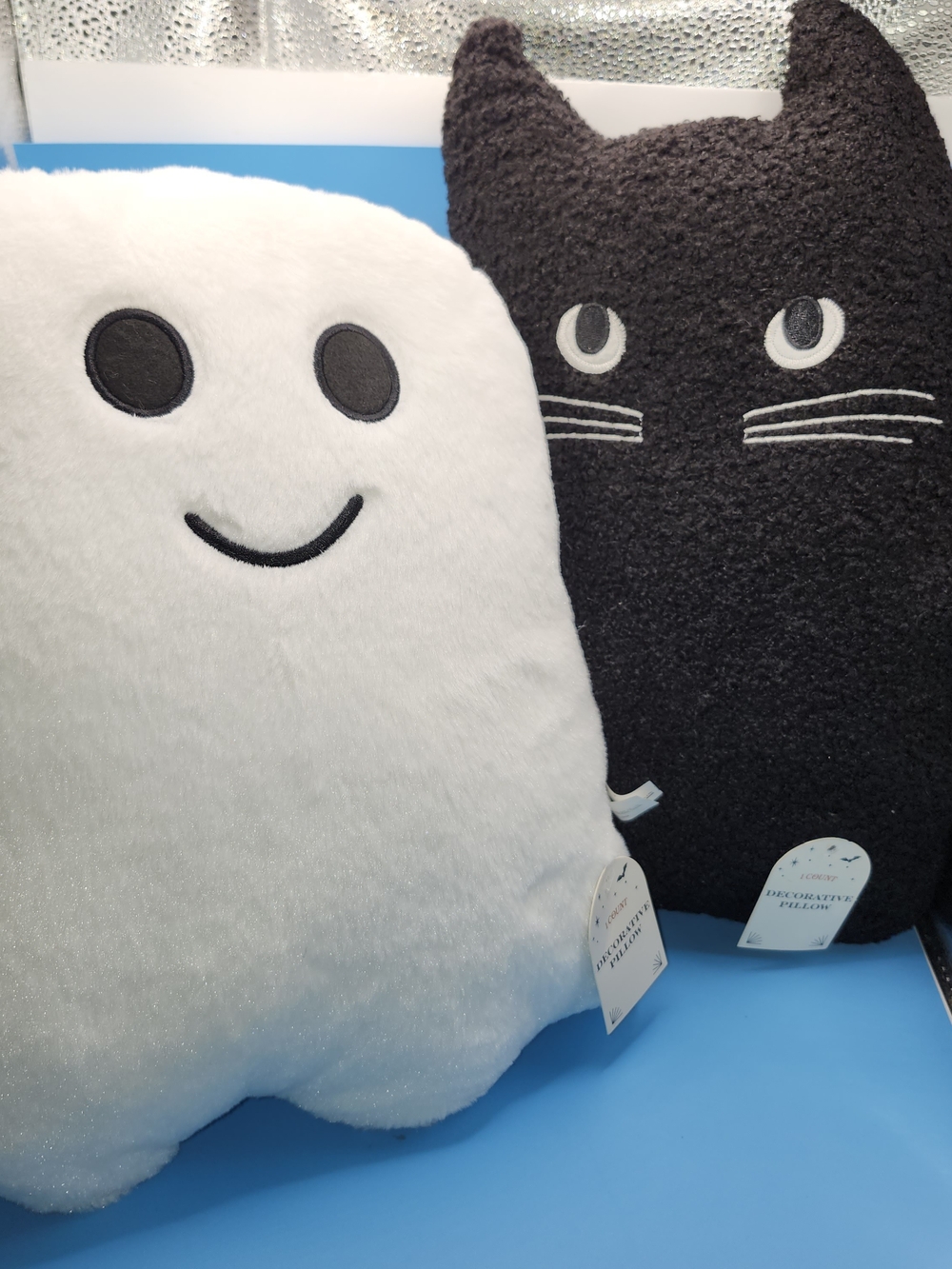 Halloween Ghost/Black Cat Sherpa Boucle Decorative Throw Pillows Set 2 NWT
